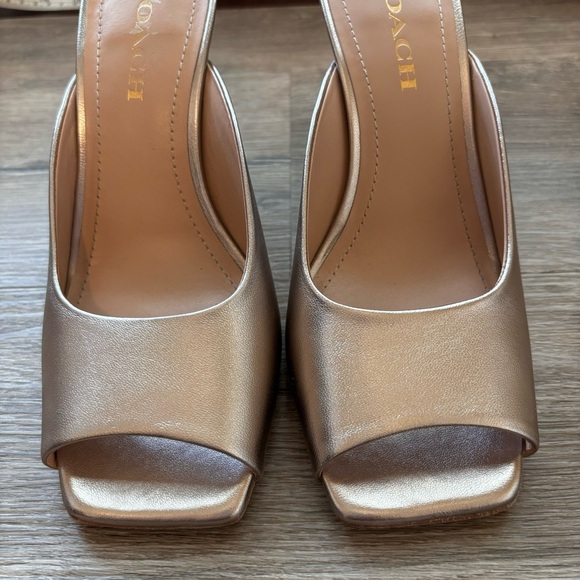 COACH Laurence Metallic Leather Sandals in Platinum Champagne Size 8.5 - Picture 7 of 15